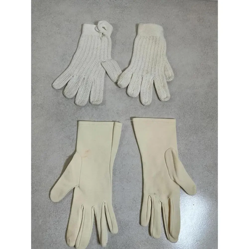 VTG Women’s S/M Ivory Crochet & Nylon Dress Gloves Mid Century Elegant